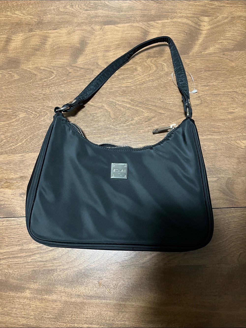 Black Shoulder Bag with Minimal Silver Plate - Unbranded